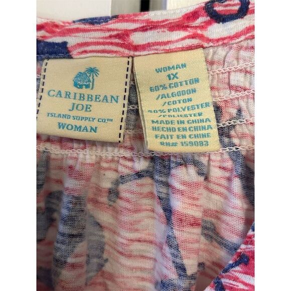 Caribbean Joe Women's 1X Multicolor Anchor Print Sleeveless Tank Top - Picture 3 of 6